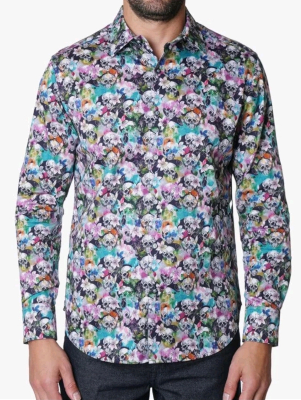 Robert Graham Skull Print Button Down Shirt Mens Size 3XL Multicolor Long Sleeve